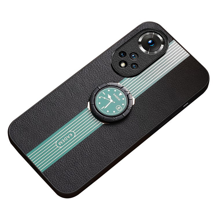 KADEM For Honor 50 Pro / Huawei nova 9 Pro Cell Phone Cases Ring Kickstand Leather+Acrylic+TPU Cover - Green