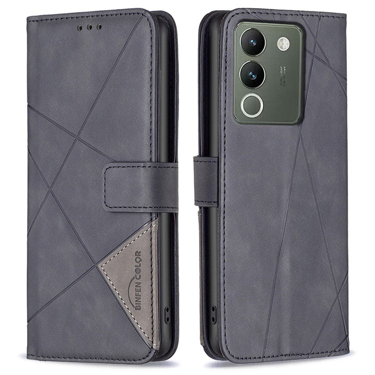 BINFEN COLOR BF05 For vivo Y200 (India) 5G Case Imprinted Wallet Shockproof PU Leather Phone Shell - Black