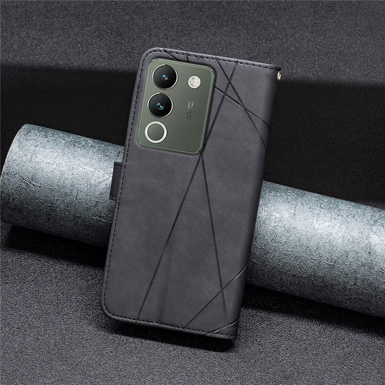 BINFEN COLOR BF05 For vivo Y200 (India) 5G Case Imprinted Wallet Shockproof PU Leather Phone Shell - Black