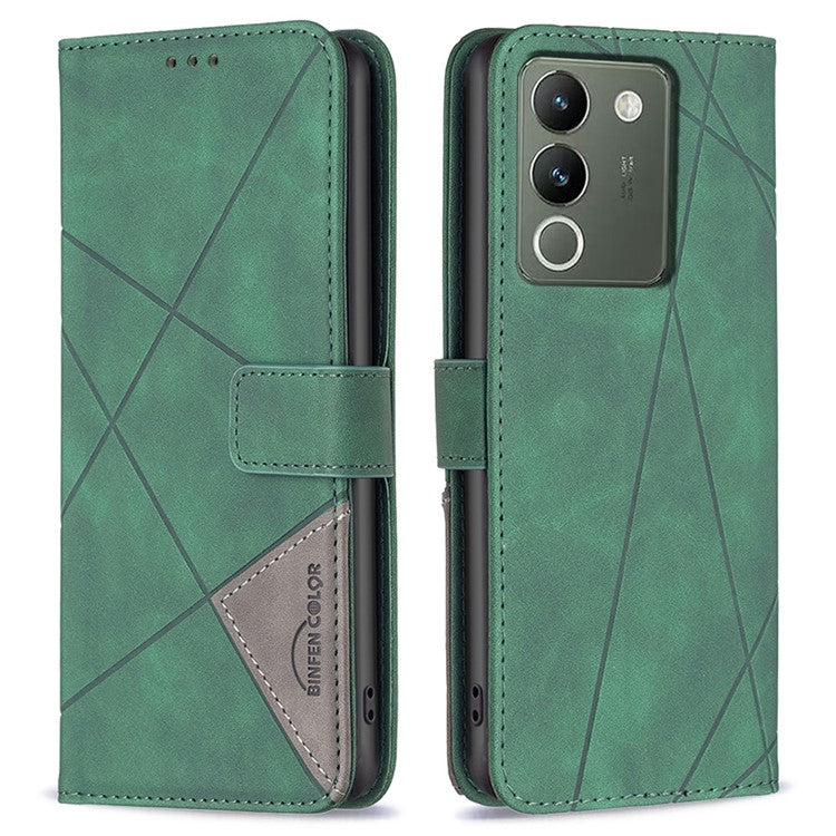BINFEN COLOR BF05 For vivo Y200 (India) 5G Case Imprinted Wallet Shockproof PU Leather Phone Shell - Green