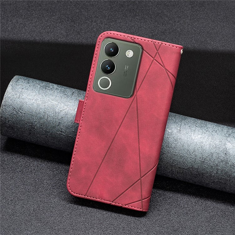 BINFEN COLOR BF05 For vivo Y200 (India) 5G Case Imprinted Wallet Shockproof PU Leather Phone Shell - Red