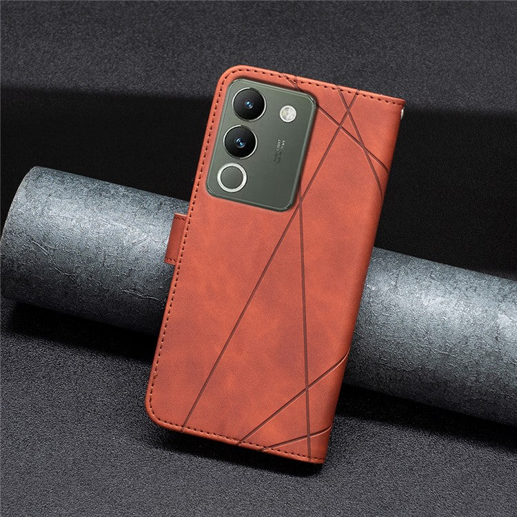 BINFEN COLOR BF05 For vivo Y200 (India) 5G Case Imprinted Wallet Shockproof PU Leather Phone Shell - Brown