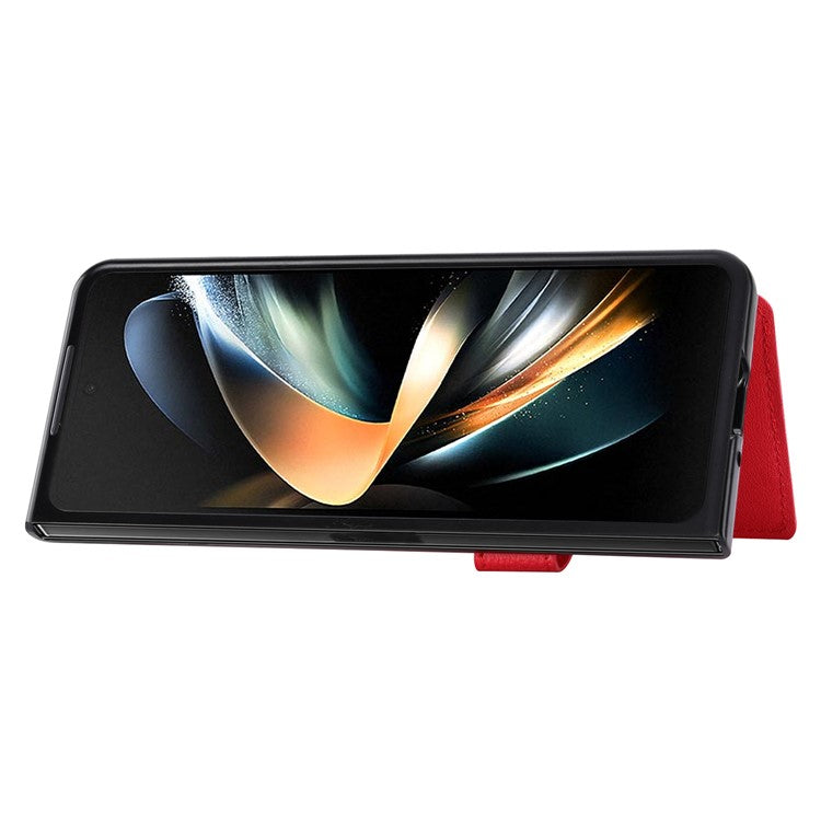 For Samsung Galaxy Z Fold4 5G Case PU Leather+PC Folding Phone Cover with Card Slot - Red