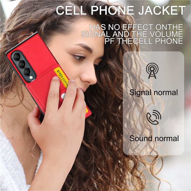 For Samsung Galaxy Z Fold4 5G Case PU Leather+PC Folding Phone Cover with Card Slot - Red
