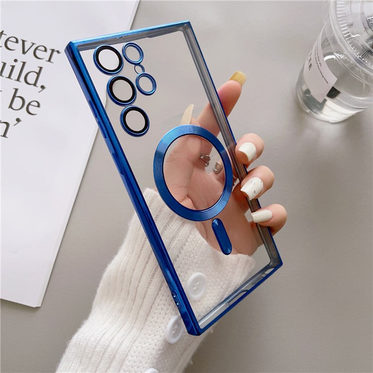 For Samsung Galaxy S24 Ultra Case Compatible with MagSafe Case TPU Electroplated Phone Cover - Sapphire