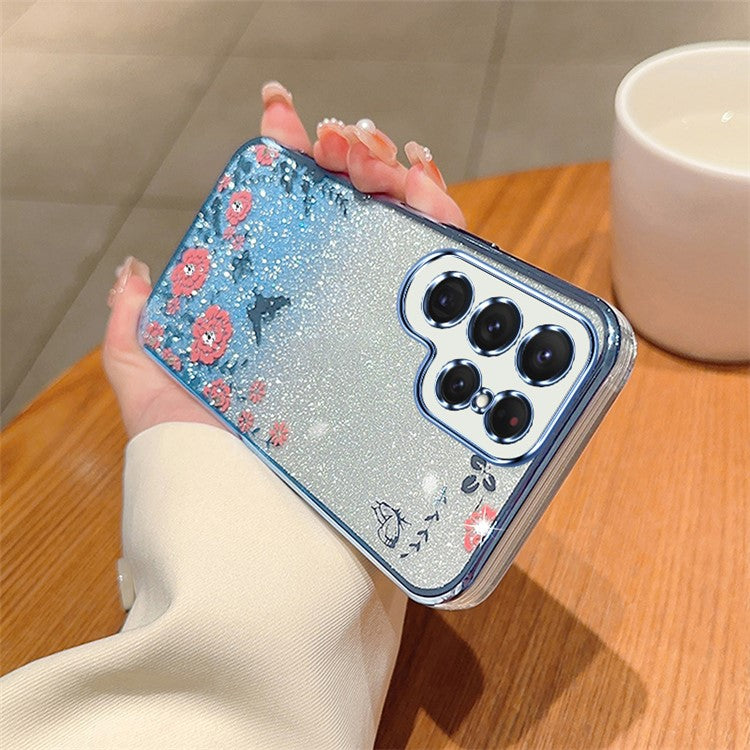 For Samsung Galaxy S23 Ultra Gradient Phone Case Flower Pattern Flexible TPU Cover - Blue