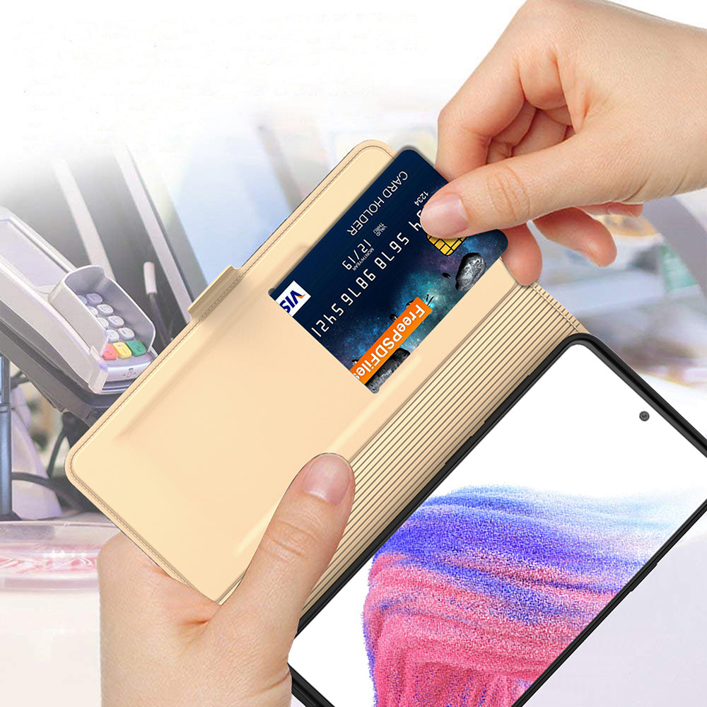 For Samsung Galaxy F34 5G / M34 5G Phone Case Card Slot Stand Leather Cover - Gold
