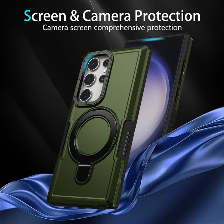 For Samsung Galaxy S23 Ultra Case Magnetic TPU+PC Phone Cover with Ring Kickstand - Blackish Green