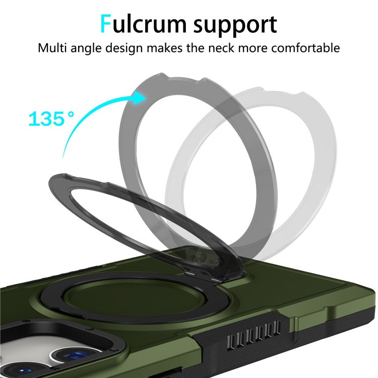 For Samsung Galaxy S23 Ultra Case Magnetic TPU+PC Phone Cover with Ring Kickstand - Blackish Green