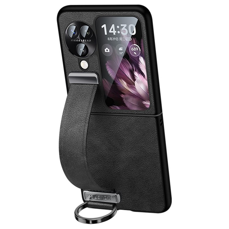SULADA Fashion Series for Oppo Find N3 Flip 5G Phone Case Retractable Hand Strap Kickstand Cover - Black