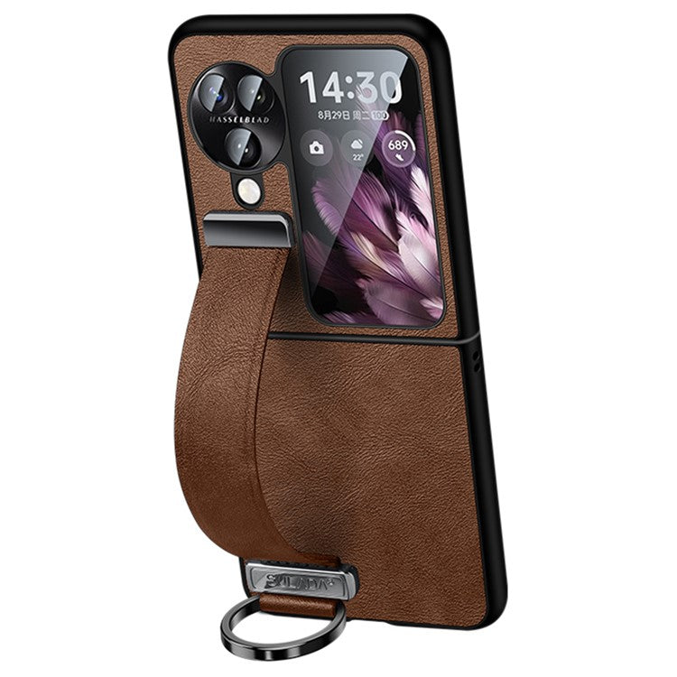 SULADA Fashion Series for Oppo Find N3 Flip 5G Phone Case Retractable Hand Strap Kickstand Cover - Brown