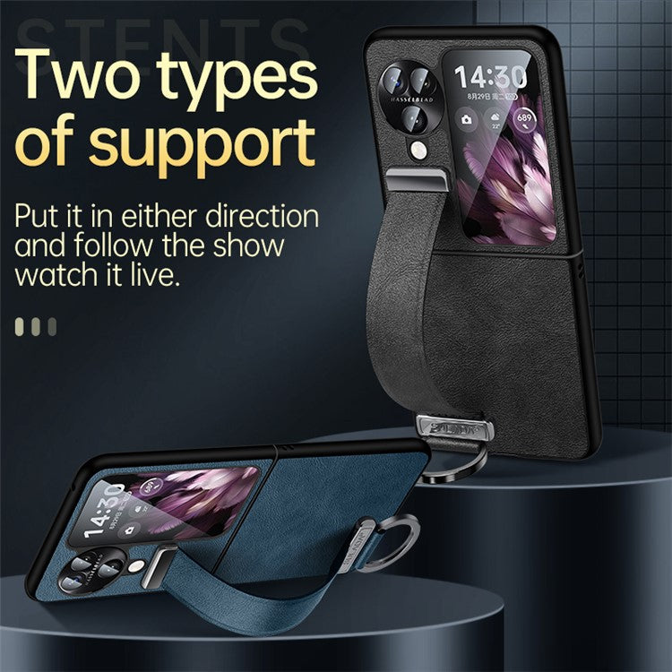 SULADA Fashion Series for Oppo Find N3 Flip 5G Phone Case Retractable Hand Strap Kickstand Cover - Brown