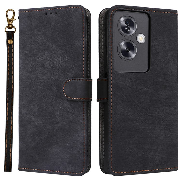 For Oppo A79 5G / A2 5G / OnePlus Nord N30 SE 5G Cell Phone Case with Strap RFID Blocking PU Leather Flip Cover - Black