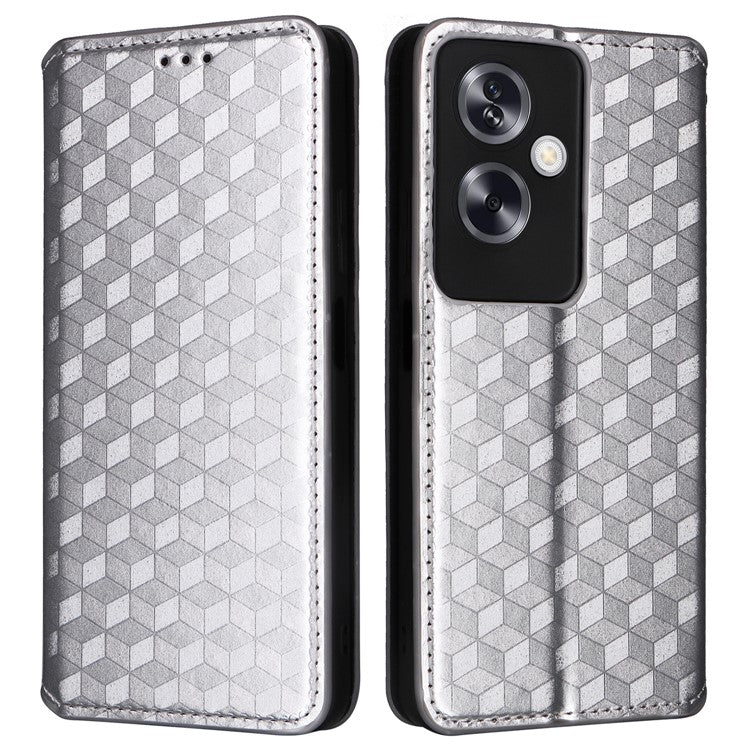For Oppo A79 5G / A2 5G / OnePlus Nord N30 SE 5G PU Leather Cover Magnetic Cell Phone Case Wallet - Silver