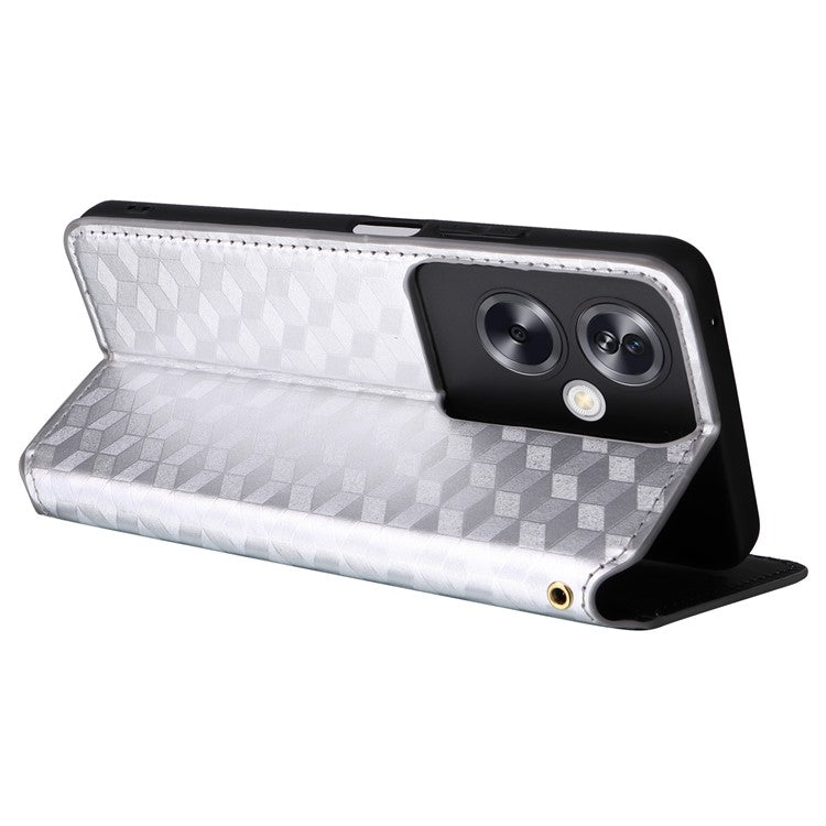 For Oppo A79 5G / A2 5G / OnePlus Nord N30 SE 5G PU Leather Cover Magnetic Cell Phone Case Wallet - Silver