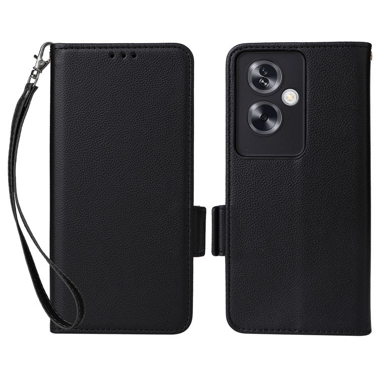 For Oppo A79 5G / A2 5G / OnePlus Nord N30 SE 5G Cover PU Leather Wallet Anti-Scratch Cell Phone Case with Strap - Black