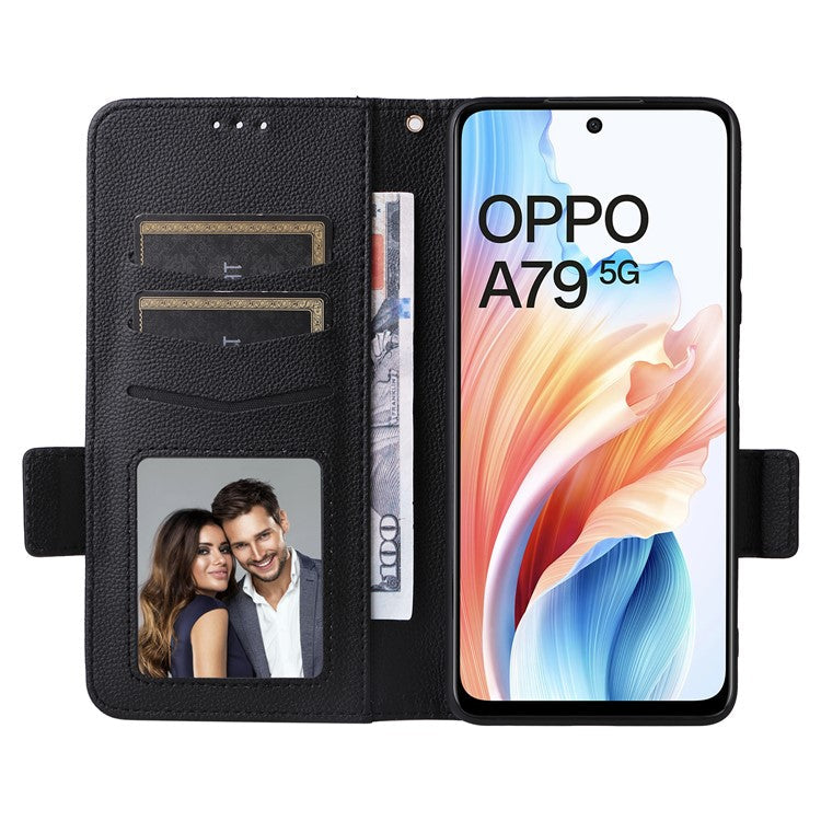 For Oppo A79 5G / A2 5G / OnePlus Nord N30 SE 5G Cover PU Leather Wallet Anti-Scratch Cell Phone Case with Strap - Black