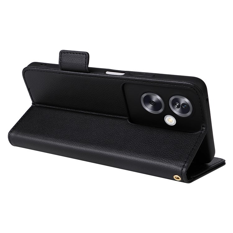 For Oppo A79 5G / A2 5G / OnePlus Nord N30 SE 5G Cover PU Leather Wallet Anti-Scratch Cell Phone Case with Strap - Black