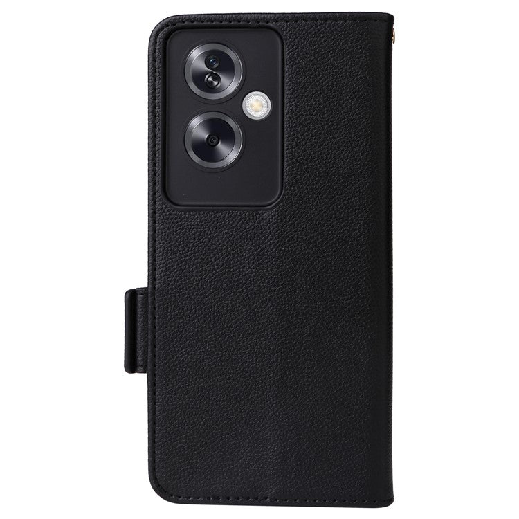 For Oppo A79 5G / A2 5G / OnePlus Nord N30 SE 5G Cover PU Leather Wallet Anti-Scratch Cell Phone Case with Strap - Black