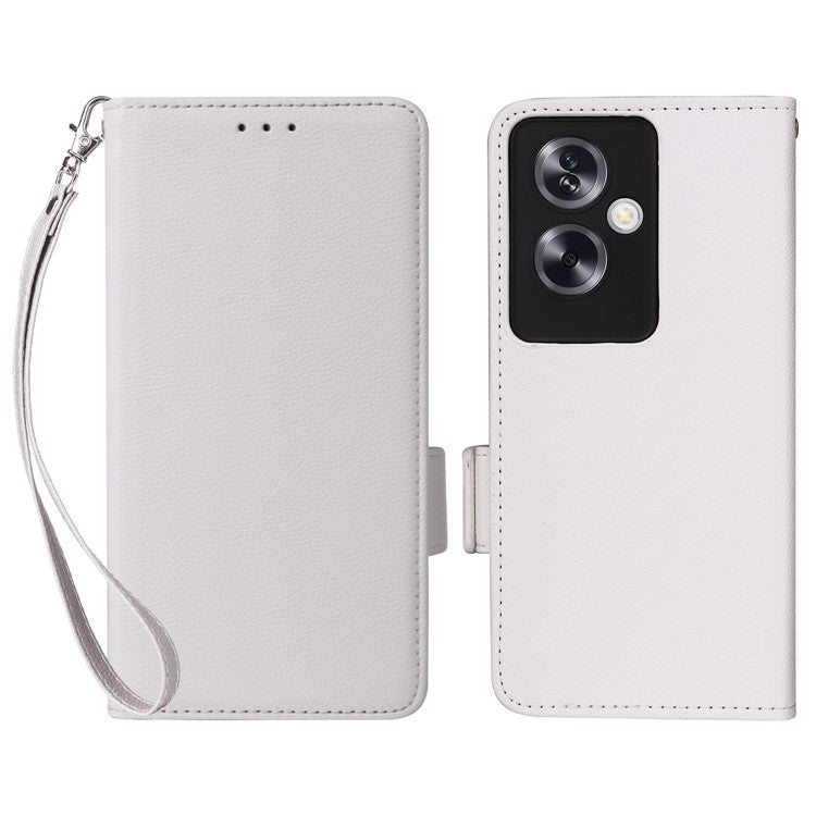For Oppo A79 5G / A2 5G / OnePlus Nord N30 SE 5G Cover PU Leather Wallet Anti-Scratch Cell Phone Case with Strap - White