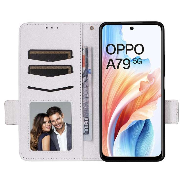 For Oppo A79 5G / A2 5G / OnePlus Nord N30 SE 5G Cover PU Leather Wallet Anti-Scratch Cell Phone Case with Strap - White