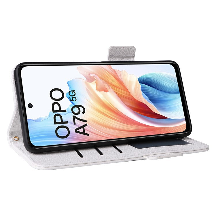 For Oppo A79 5G / A2 5G / OnePlus Nord N30 SE 5G Cover PU Leather Wallet Anti-Scratch Cell Phone Case with Strap - White