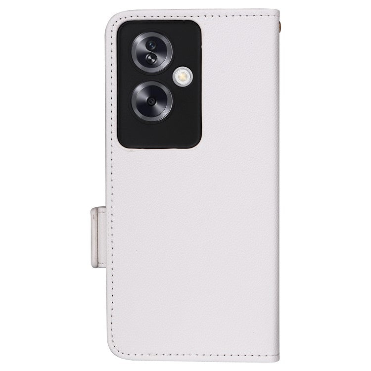 For Oppo A79 5G / A2 5G / OnePlus Nord N30 SE 5G Cover PU Leather Wallet Anti-Scratch Cell Phone Case with Strap - White