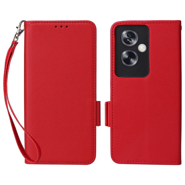 For Oppo A79 5G / A2 5G / OnePlus Nord N30 SE 5G Cover PU Leather Wallet Anti-Scratch Cell Phone Case with Strap - Red