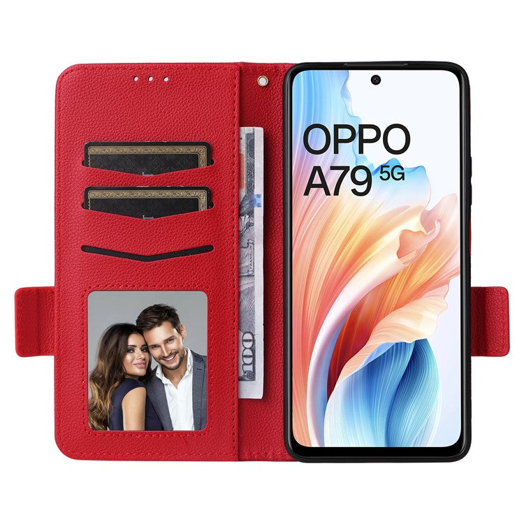 For Oppo A79 5G / A2 5G / OnePlus Nord N30 SE 5G Cover PU Leather Wallet Anti-Scratch Cell Phone Case with Strap - Red