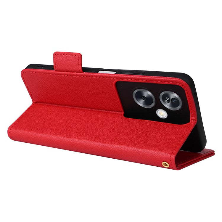 For Oppo A79 5G / A2 5G / OnePlus Nord N30 SE 5G Cover PU Leather Wallet Anti-Scratch Cell Phone Case with Strap - Red