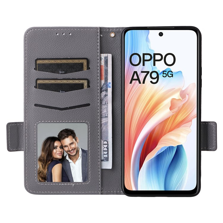 For Oppo A79 5G / A2 5G / OnePlus Nord N30 SE 5G Cover PU Leather Wallet Anti-Scratch Cell Phone Case with Strap - Grey