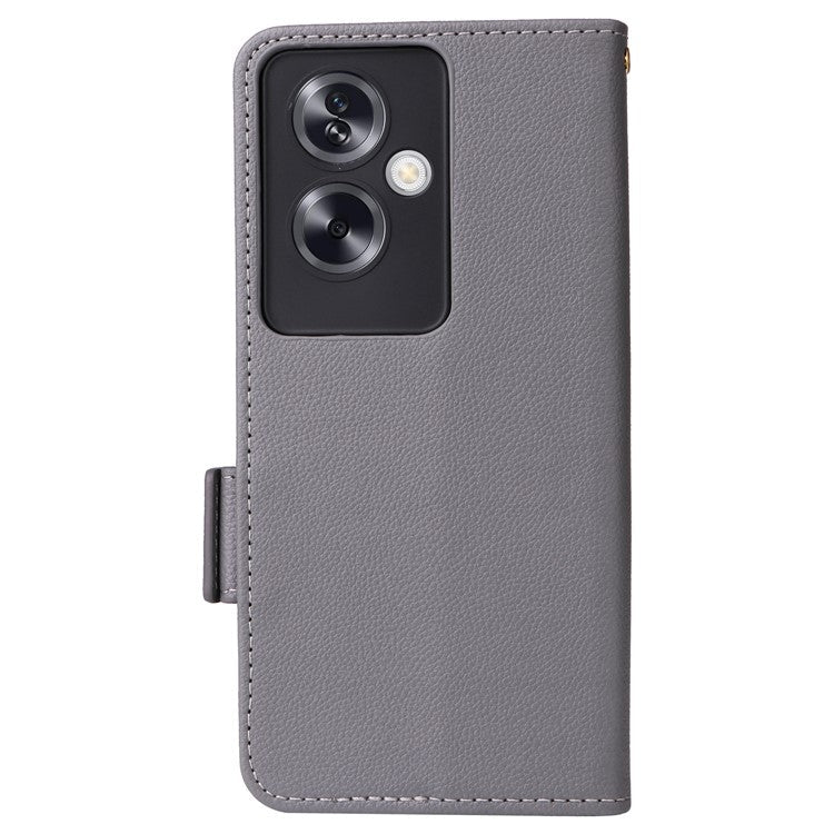 For Oppo A79 5G / A2 5G / OnePlus Nord N30 SE 5G Cover PU Leather Wallet Anti-Scratch Cell Phone Case with Strap - Grey