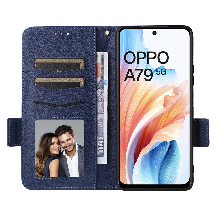 For Oppo A79 5G / A2 5G / OnePlus Nord N30 SE 5G Cover PU Leather Wallet Anti-Scratch Cell Phone Case with Strap - Dark Blue