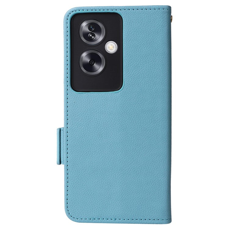 For Oppo A79 5G / A2 5G / OnePlus Nord N30 SE 5G Cover PU Leather Wallet Anti-Scratch Cell Phone Case with Strap - Baby Blue