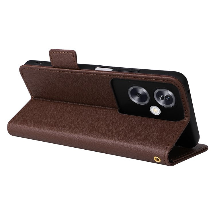 For Oppo A79 5G / A2 5G / OnePlus Nord N30 SE 5G Cover PU Leather Wallet Anti-Scratch Cell Phone Case with Strap - Brown