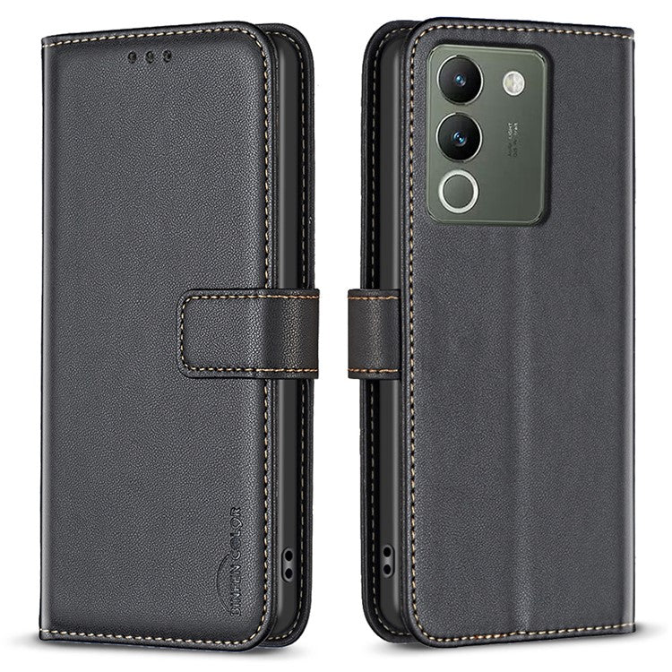 BINFEN COLOR BF17 For vivo Y200 (India) 5G Protective Case PU Leather Wallet Phone Cover - Black