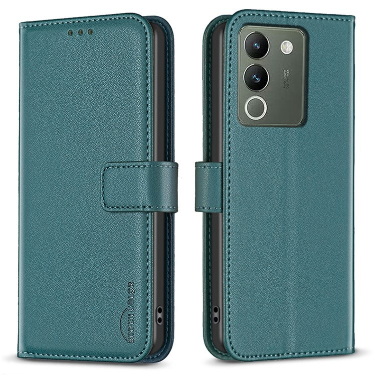 BINFEN COLOR BF17 For vivo Y200 (India) 5G Protective Case PU Leather Wallet Phone Cover - Green