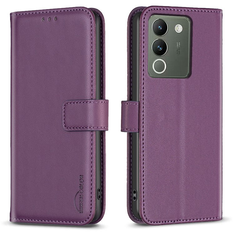 BINFEN COLOR BF17 For vivo Y200 (India) 5G Protective Case PU Leather Wallet Phone Cover - Dark Purple