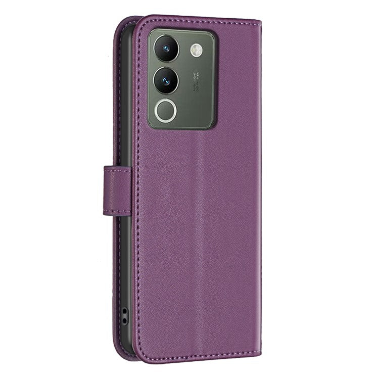 BINFEN COLOR BF17 For vivo Y200 (India) 5G Protective Case PU Leather Wallet Phone Cover - Dark Purple