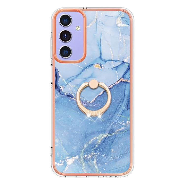 YB IMD Series-17 Style-E For Samsung Galaxy A15 5G Ring Kickstand Cover IMD TPU Cell Phone Case - Blue