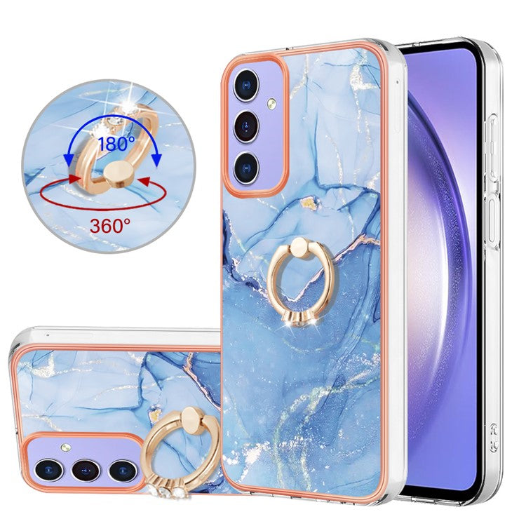 YB IMD Series-17 Style-E For Samsung Galaxy A15 5G Ring Kickstand Cover IMD TPU Cell Phone Case - Blue