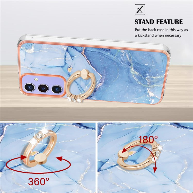 YB IMD Series-17 Style-E For Samsung Galaxy A15 5G Ring Kickstand Cover IMD TPU Cell Phone Case - Blue