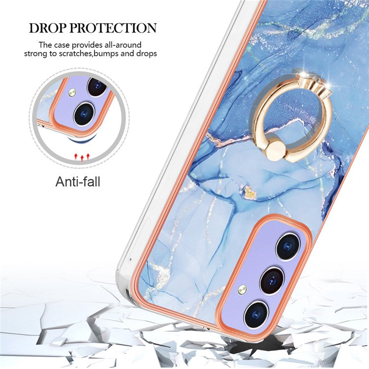 YB IMD Series-17 Style-E For Samsung Galaxy A15 5G Ring Kickstand Cover IMD TPU Cell Phone Case - Blue