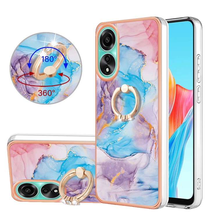 YB IMD Series-6 For Oppo A78 4G Case Marble Pattern Rotary Kickstand Phone TPU Cover - Milky Way Marble Blue
