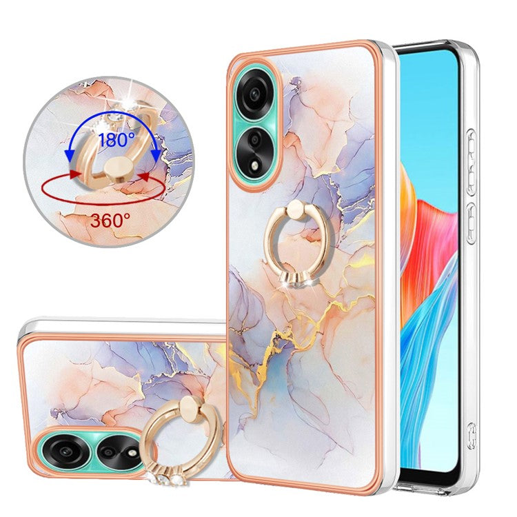 YB IMD Series-6 For Oppo A78 4G Case Marble Pattern Rotary Kickstand Phone TPU Cover - Milky Way Marble White