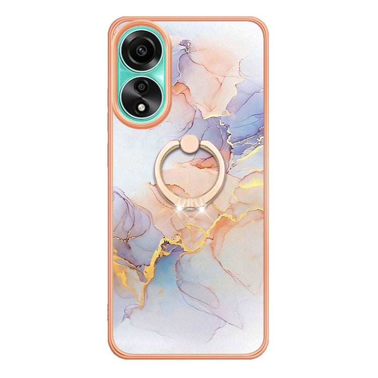 YB IMD Series-6 For Oppo A78 4G Case Marble Pattern Rotary Kickstand Phone TPU Cover - Milky Way Marble White