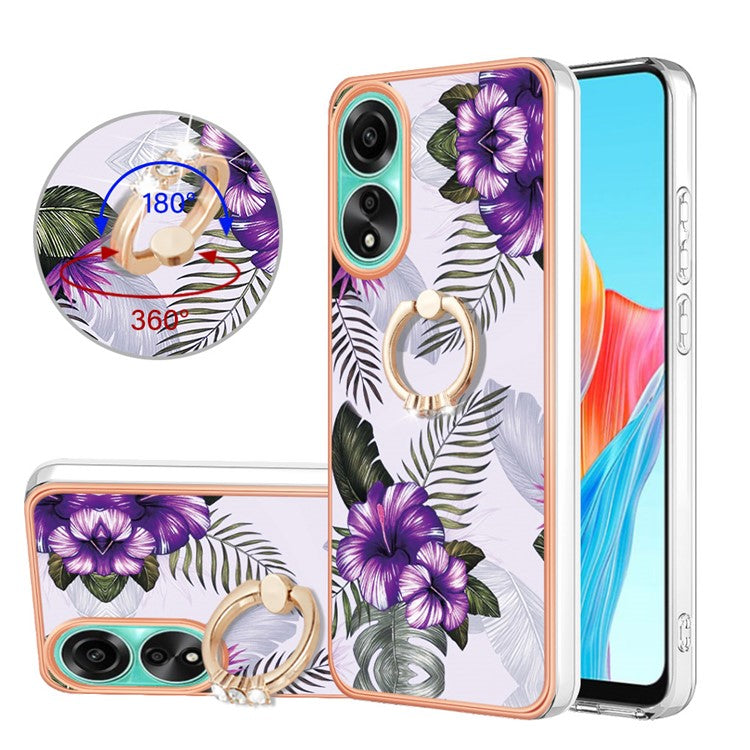 YB IMD Series-6 For Oppo A78 4G Case Marble Pattern Rotary Kickstand Phone TPU Cover - Purple Flowers