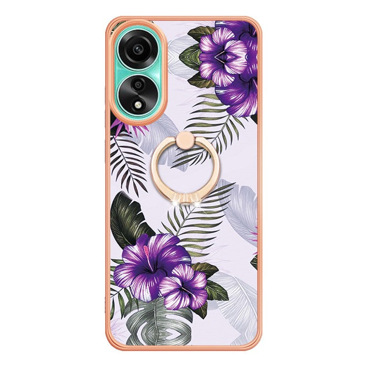 YB IMD Series-6 For Oppo A78 4G Case Marble Pattern Rotary Kickstand Phone TPU Cover - Purple Flowers