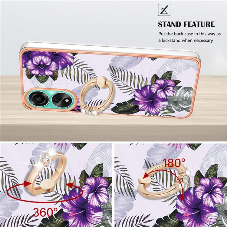 YB IMD Series-6 For Oppo A78 4G Case Marble Pattern Rotary Kickstand Phone TPU Cover - Purple Flowers