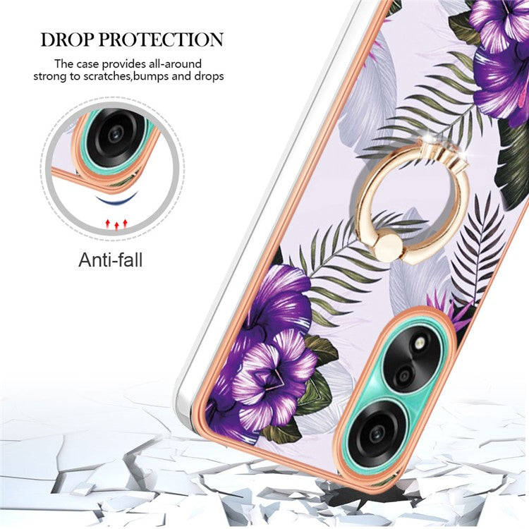 YB IMD Series-6 For Oppo A78 4G Case Marble Pattern Rotary Kickstand Phone TPU Cover - Purple Flowers